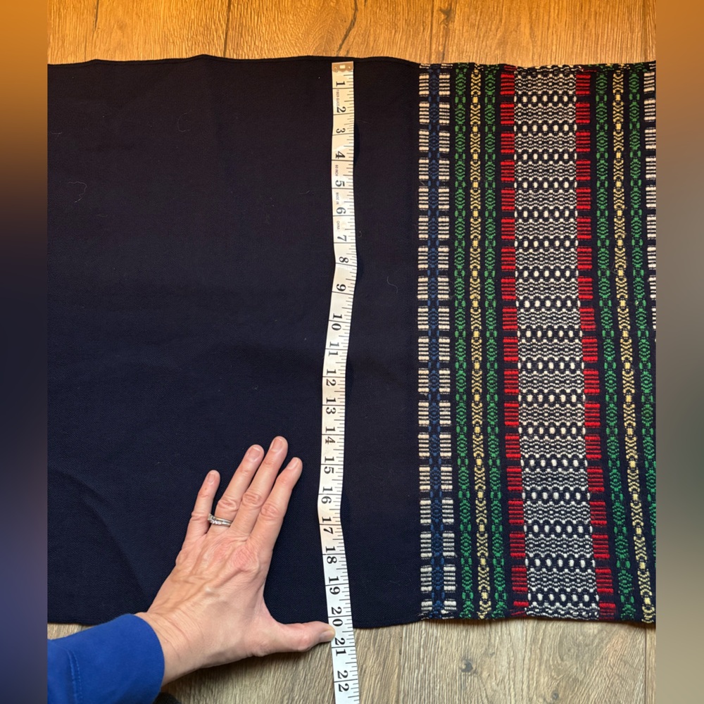 Wool Navy Patterned Scarf Wrap Handmade Fringe Cozy Winter Hygge Oversized - Picture 7 of 8